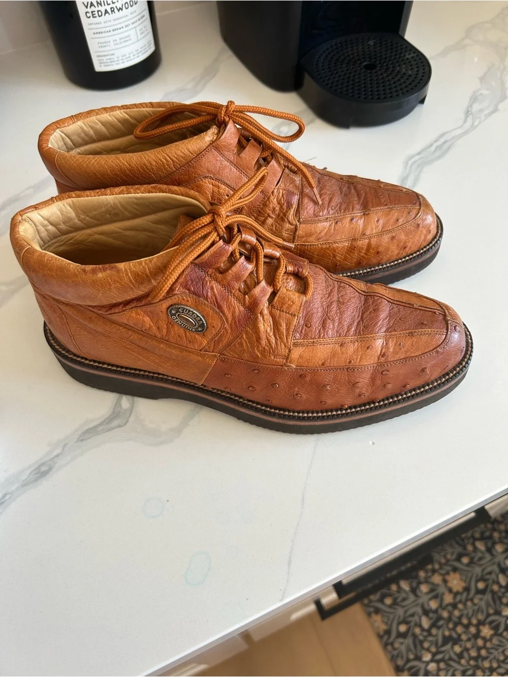 Mexico Cuadra Men's Tan Ostrich Leather Lace-Up Casual Boots. Size 7